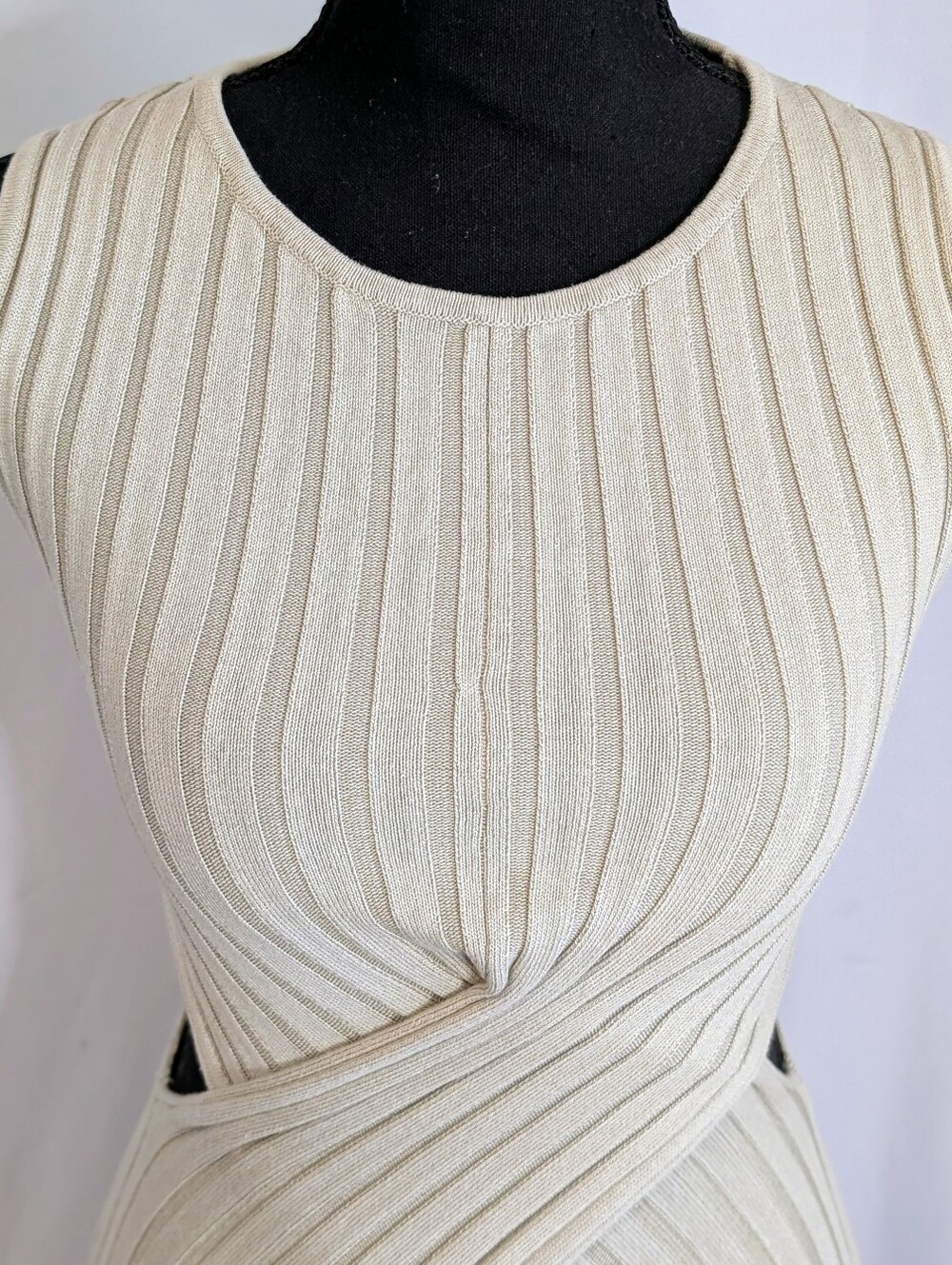 Miss Lola Cream Ribbed Twist Pencil Skirt - Picture 2 of 10